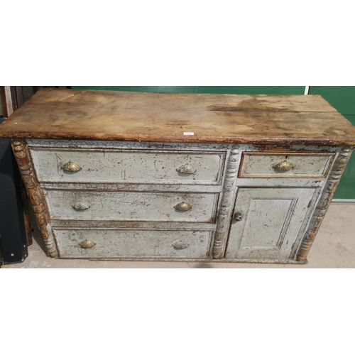 329 - A Victorian painted pine dresser base with 4 drawers and single cupboard
