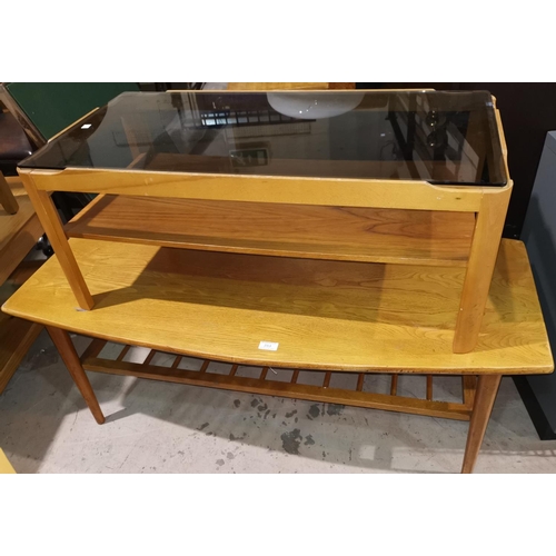 353 - A 1960's lightwood coffee table with shaped rectangular top and undershelf; a 1970's 2 tier coffee t... 