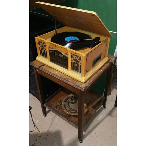 434 - A modern record player oak table; etc.