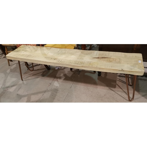 445 - A rustic wood bench seat on metal legs