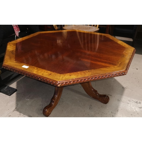 457 - A crossbanded reproduction coffee table on pedestal base