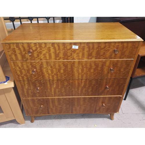 467 - A 1906's satin walnut 4 height chest of drawers and bedside cabinet