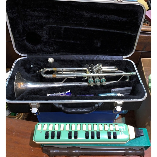 173 - A B & M Prefect trumpet with 3 mutes, cased