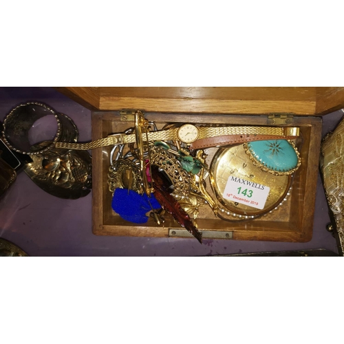 143 - A selection of costume jewellery; silver plate; etc.