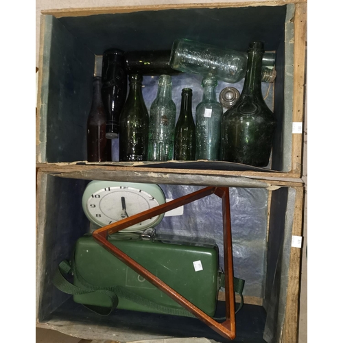 188 - Two vintage fruit boxes; various bottles