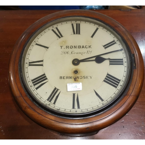226 - A Victorian wall clock in mahogany circular case, with single train fusee movement lettered 'R Romba... 