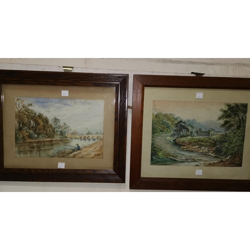 290 - W Chaffer 19th century watercolour, fishermen by a river, signed, 17 x 25 cm, framed; another by the... 