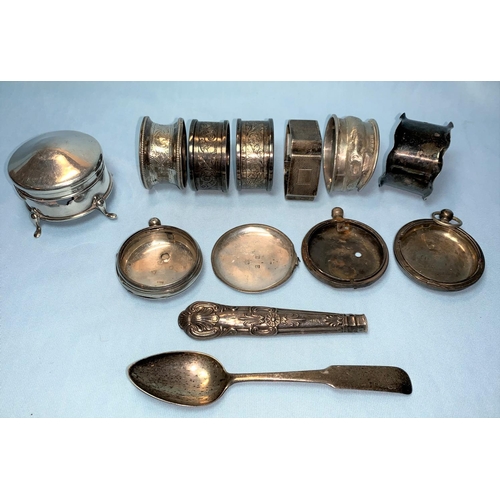 437 - A selection of silver napkin rings; other hallmarked silver, 8 ozt
