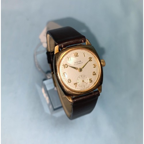 293a - A mid 20th century Avia wristwatch in 9 carat gold case, with mechanised movement, on later strap