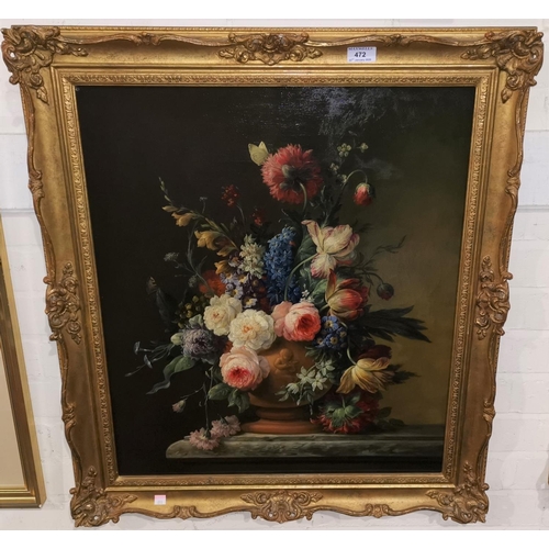 472 - S.T. Headley:  oil on canvas, flower-piece in the 18th century Dutch style, signed and dated 1949, 6... 