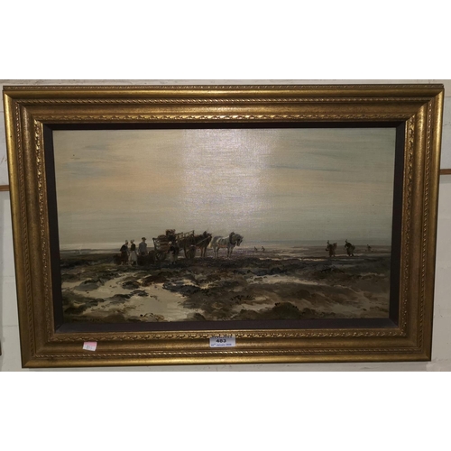 483 - Henry Moore, English 19th Century:  coastal scene with figures gathering kelp, signed and dated 1870... 