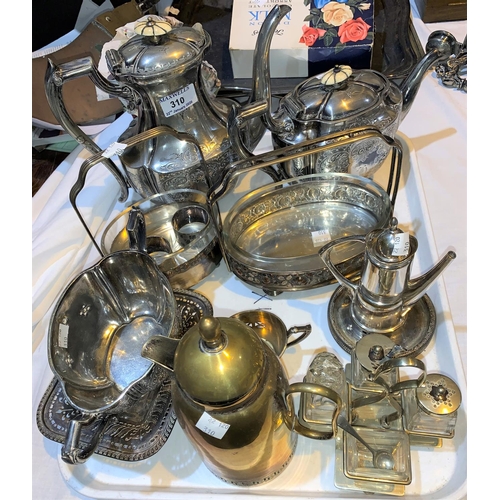 310 - An EPBM 4 piece tea service; various items of continental electroplate