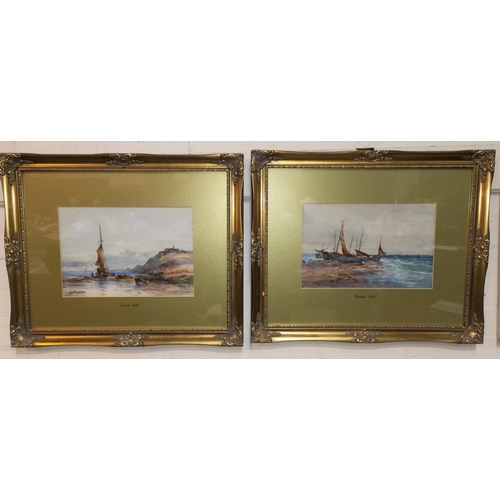 459a - Richard Short 1841-1916:  pair of coastal landscapes with beached boats, watercolour, signed, 22 x 3... 