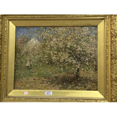471 - Frederick William Jackson (1859-1918):  oil on board, children in a cottage orchard, signed, 44x 34 ... 