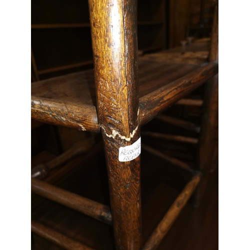 709 - A 19th century harlequin set of 4 elm  country made chairs with ladder backs and solid seats, on clu... 