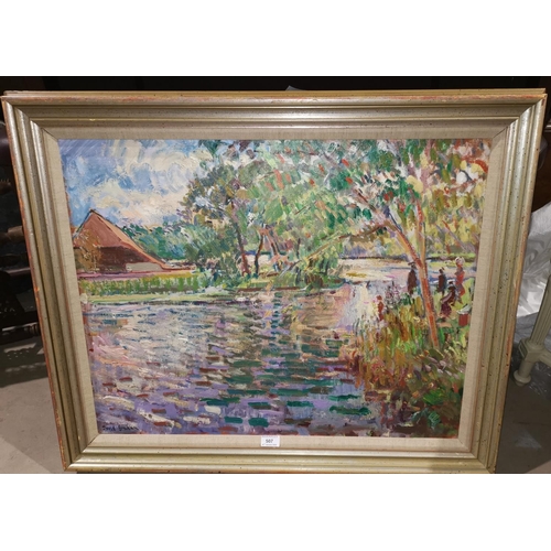 507 - David Graham:  Impressionistic landscape, signed, 59 cm x 74 cm, framed; Michael Felmingham:  