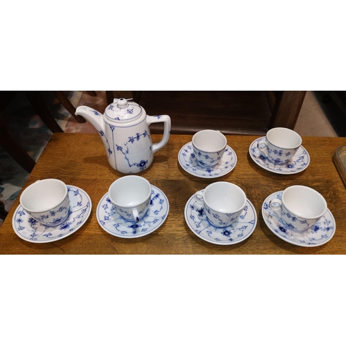 205 - A Royal Copenhagen fluted coffee set in the blue & white onion pattern, comprising 6 cups, 6 saucers... 