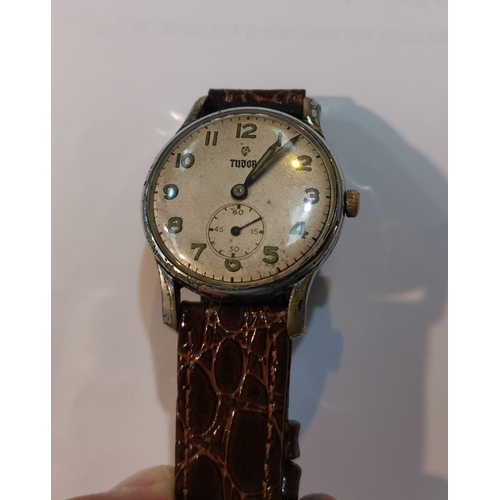 297A - A Tudor Chrome plated gents wrist watch, circa 1955, Arabic numerals with subsidiary seconds dial, a... 