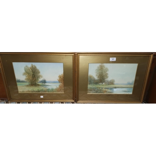 526 - H Dolland Hulke:  pair of watercolours, river scenes, signed, 23 x 34 cm, framed and glazed