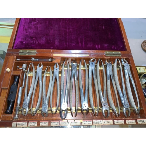 537 - A cased set of Army Medical Department Tooth Instruments, 12 pliers and a tooth key with ebony handl... 