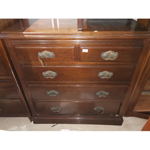 614 - An Edwardian mahogany chest of 3 long and 2 short drawers with Art Nouveau drop handles, width 108 c... 