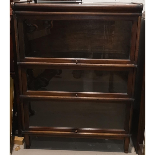 695a - A Globe Wernicke 3 height mahogany bookcase, on later base, width 86 cm