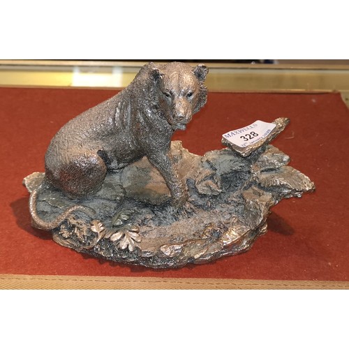328a - David Ivey:  hallmarked silver group depicting a lion naturalistic rocky base, Birmingham
