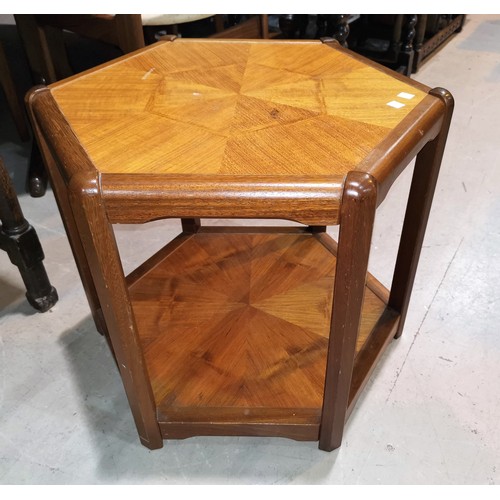 663 - A 1970's Danish teak hexagonal occasional table with 2 tiers, 50 cm
