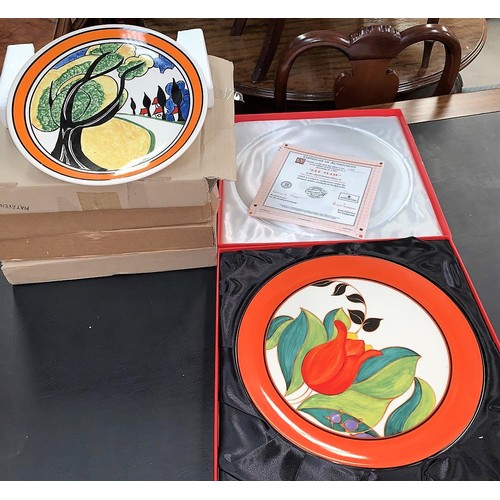 201 - Four Wedgwood limited edition plates, Clarice Cliff design, diameter 26 cm; a similar larger plate