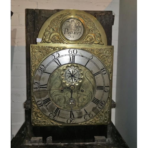 556 - An 18th century Scottish mahogany longcase clock, the hood with swan neck pediment, carved flower he... 