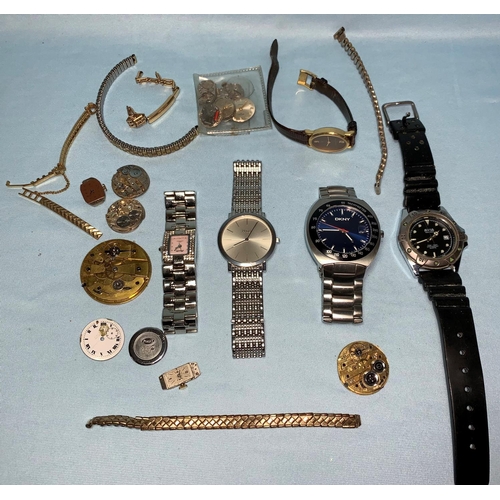 288 - A DKNY Tachymeter quartz watch; other watches; movements; straps