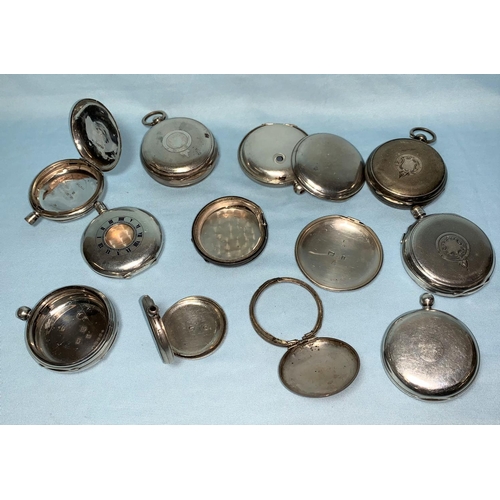 304 - A quantity of watch cases, hallmarked silver and other white metal, 15 ozt