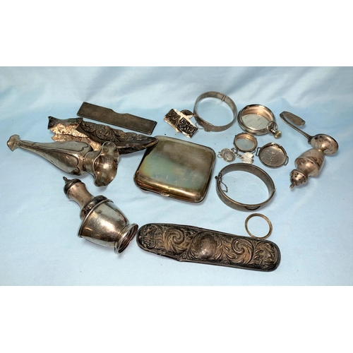 312 - A silver cigarette case and items of hallmark silver scrap, 12 ozt