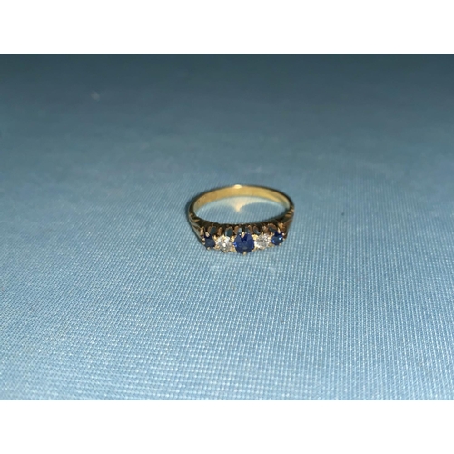 333 - A late Victorian 18 carat gold 5 stone ring  set sapphire and diamond, 2.97 gm, size N