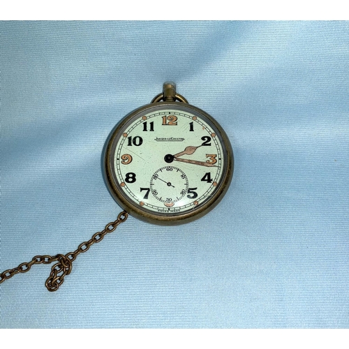 369 - A Jaeger-LeCoultre military pocket watch with military markings to reverse, in brass case