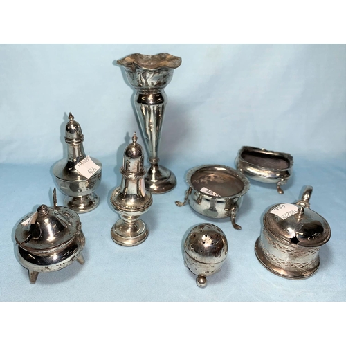 406 - A collection of 7 various cruet pieces, various dates; 7.5 oz; a small vase