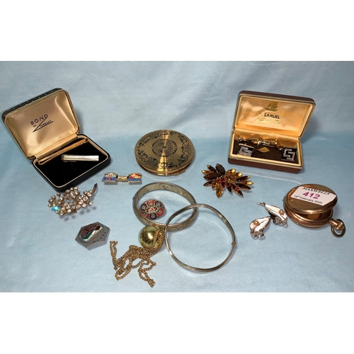 412 - A gents Limit silver plated hunter pocket watch; a silver bangle; a micro-mosaic brooch; costume ewe... 