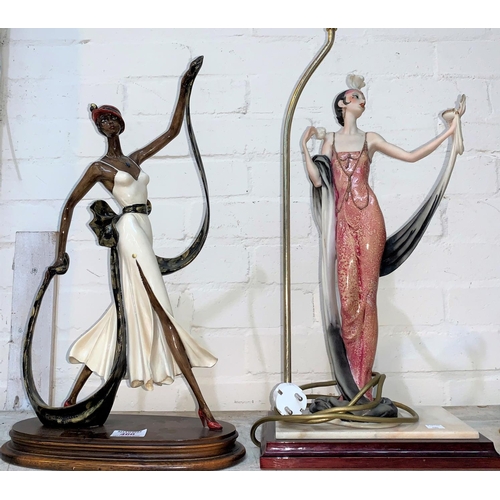 460 - An Art Deco style composition figure of a dancer; a similar figure set as lamp base, 61cm overall