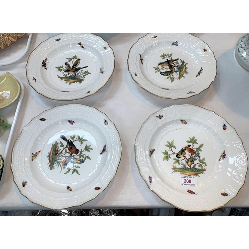 208 - A set of 5 Meissen soup plates with enamelled decoration of birds and insects, 24 cm (rim chips)