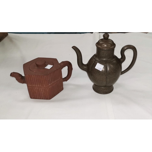 108B - Two Yixing terracotta teapots, both signatures to base