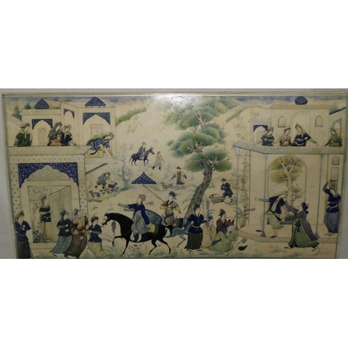 115 - A late 18th / 19th century Persian ivory plaque with highly detailed hand painted figures in traditi... 