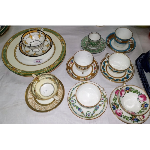 185 - Three Minton decorative plates; a selection of 9 cabinet cups and saucers, mainly Minton