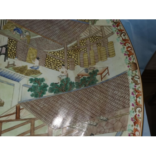 127A - A large impressive Chinese charger decorated extensively with a Chinese ceramic workshop scene in th... 