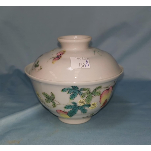 132A - A Chinese lidded bowl with polychrome decoration with mark to base