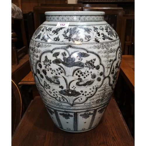 152 - A 20th century Chinese large ovoid vase, crackle glaze decorated with flowers and birds in underglaz... 
