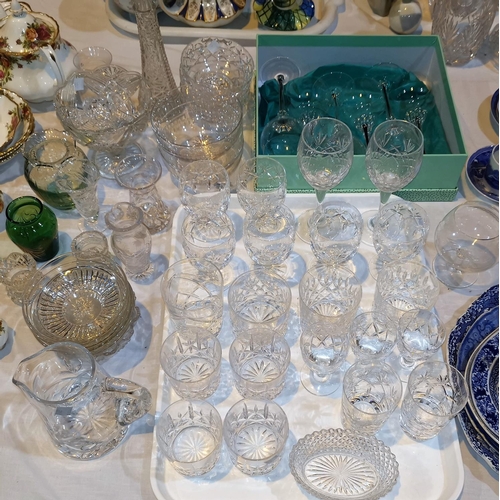 195a - A selection of cut and other drinking glaqsses; a boxed set of hock glasses