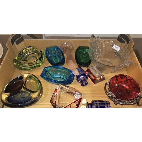 258 - A selection of 1960's coloured glassware including an overlaid lighter/ashtray set