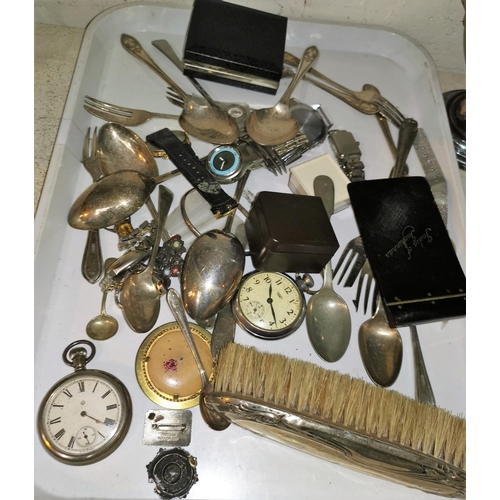 280 - An EPBM coffee pot; a silver backed brush; various watches; EPNS
