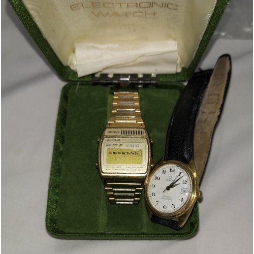 323A - A Seiko Quartz LC electronic wristwatch in gilt, numbered 860001, A159-4039G, in original box; A gen... 