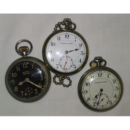 354 - Two gents' open faced keyless pocket watches by Tavannes; a similar military style watch by Westclox